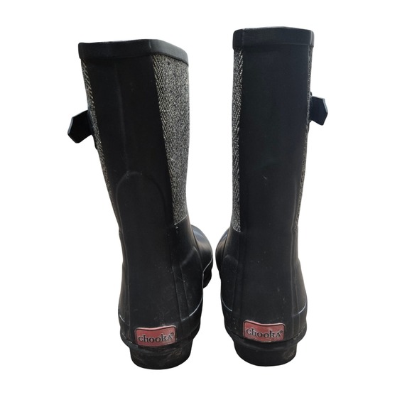 Chooka Classic Mid Calf Racer Herringbone Black Rubber Rain Boots Womens 8 - Picture 3 of 7